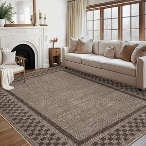 Washable Area Rug Living Room Rugs Modern Bordered Soft Throw Carpet Low Pile Non Slip Checkered Bedroom Rug Geometric Carpet for Nursery - 1 of 4