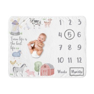 Sweet Jojo Designs Boy or Girl Gender Neutral Unisex Milestone Swaddle Baby Blanket Farm Animals - 1 of 4