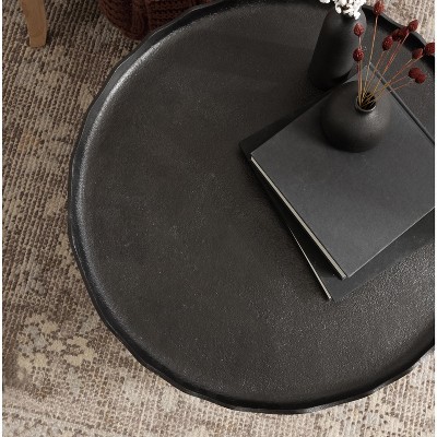 Alessia Black Round Metal Coffee Table with Deckled Edge, 26x26x16