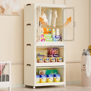 KTMBDW Portable Wardrobe Closet Storage Organizer for Clothes,Clothes Dresser with 4 Cubes & Hanging Rod,hangers , Baby Wardrobe Storage Cabinet,White - 1 of 4