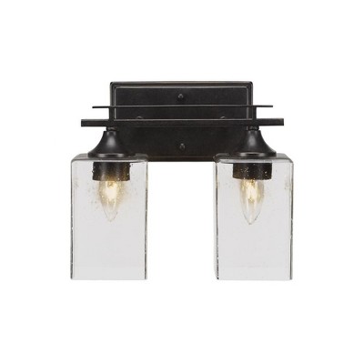 Toltec Lighting Uptowne 2 - Light Vanity in  Dark Granite with 4" Square Clear Bubble Shade