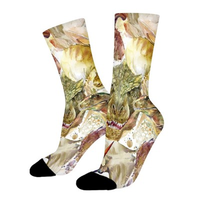 Watercolor Dinosaurs Animal Women Printed Crew Socks Funny Funky Socks Soft Polyester Novelty Gifts for Artists Men