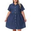 Agnes Orinda Women's Plus Size Denim Babydoll Tiered Short Sleeve Button Down Jean Shirt Dresses - 2 of 4