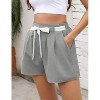 Womens High Waisted Pleated Tie Waist Casual Shorts Elastic Waist Wide Leg Shorts - 4 of 4