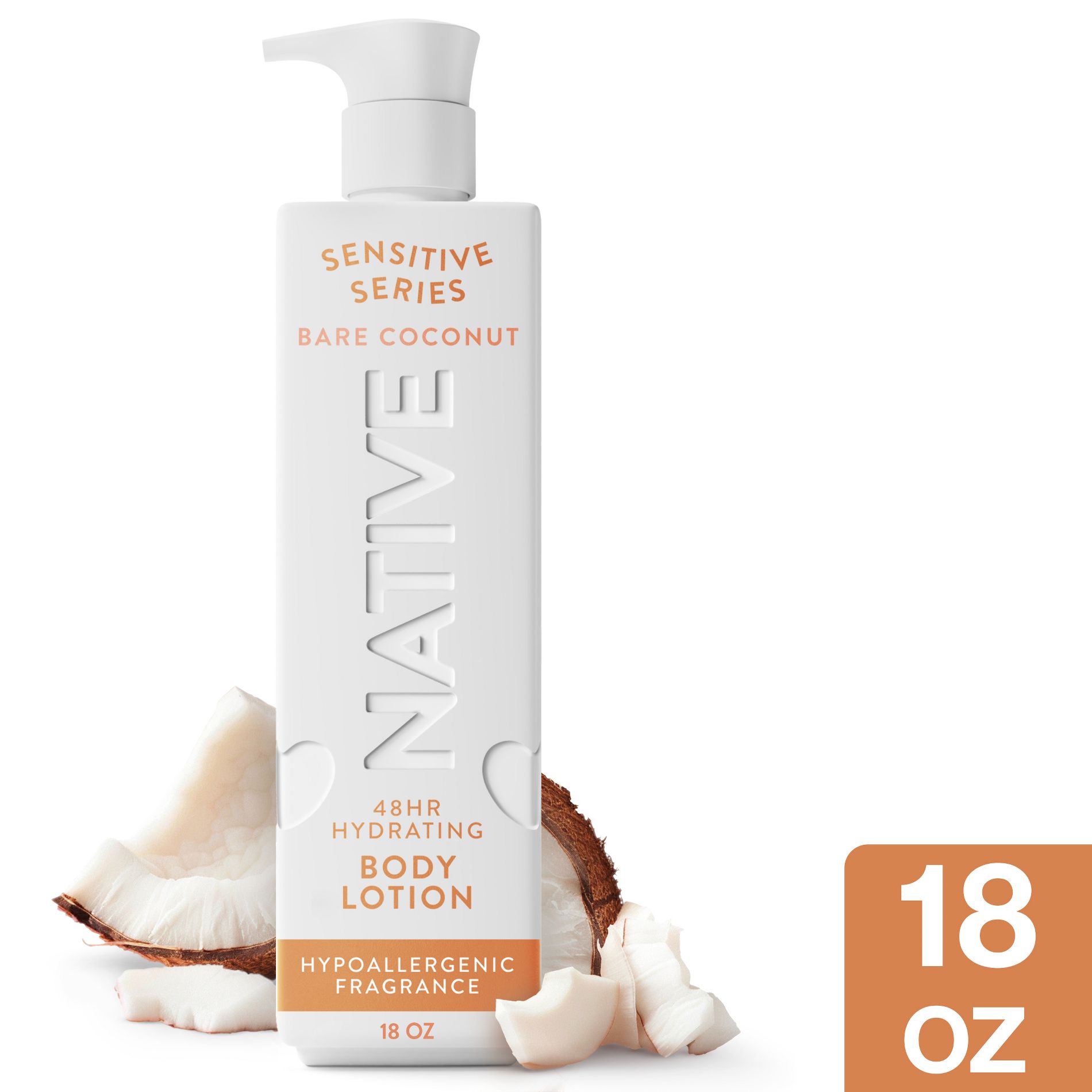 Native Sensitive Series 48H Hydrating Body Lotion - Hypoallergenic - Bare Coconut - 18 fl oz: For Combination Skin, Whole Body Application, Bottle