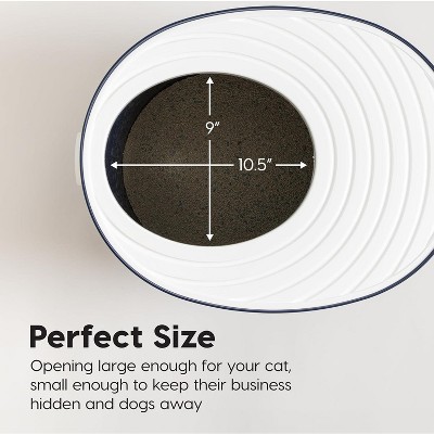 Navy and White Round Top Entry Cat Litter Box with Scoop