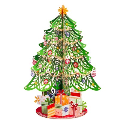 Paper Love Oversized Christmas Tree Pop Up Card, 10" x 7" Includes Envelope and Note Tag, For Christmas or Holidays