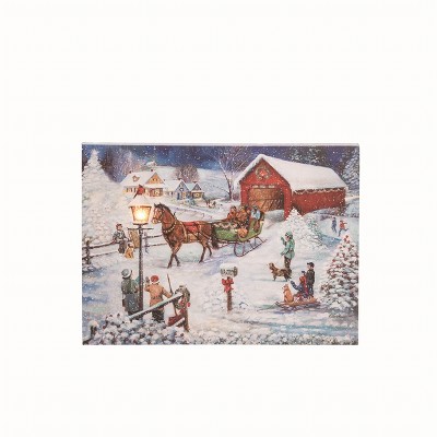 Transpac Wood Multicolor Christmas Light Up Covered Bridge Canvas Wall Art