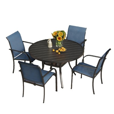 4-Person 47.2 Inch Round Outdoor Dining Set, Patio Table with 4 Chairs for Garden, Porch, and Backyard