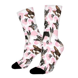 Boston Terrier Love Heart Women Printed Crew Socks Funny Funky Socks Soft Polyester Novelty Gifts for Artists Men - 1 of 1