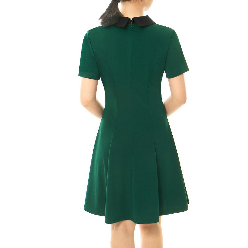 Allegra K Women's Contrast Doll Collar Short Sleeves Above Knee Flare Dress, 4 of 6