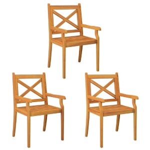 vidaXL Acacia Wood Outdoor Dining Chairs - 3 Piece Patio Furniture Set with Practical Armrests - 1 of 4