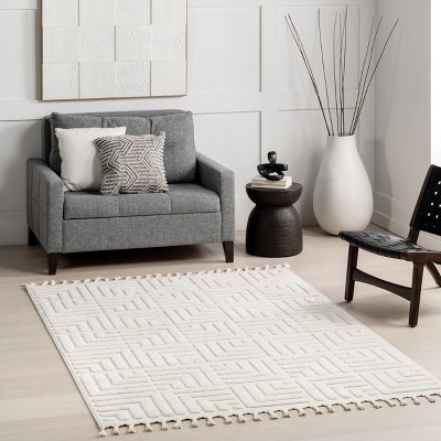Cream Geometric Maze Synthetic Rectangular Area Rug, 4' x 6'