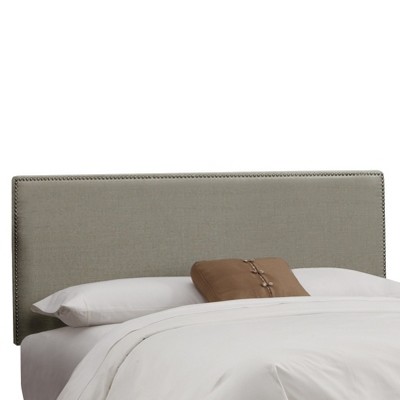 Twin Bella Nail Button Border Headboard Gray Linen with Pewter Nailbuttons - Skyline Furniture