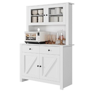 Kitchen Pantry Cabinet with Microwave Stand, Freestanding Hutch Cabinet with Buffet Cupboard & Adjustable Shelves - 1 of 4