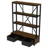 HDZNVF 3 Shelf Metal Bookcase with Drawers for Home Office, Walnut - 4 of 4