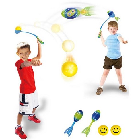 Foam Missile Football Launcher Set of 8 Flying Toys - Includes 2 Launchers,  3 Soft Rocket Missile Balls & Soft Balls - Play22usa