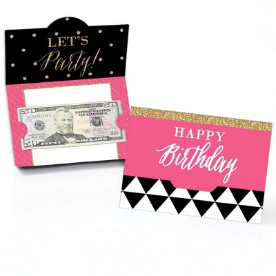 Big Dot of Happiness Chic Happy Birthday - Pink, Black and Gold - Birthday Party Money and Gift Card Holders - Set of 8