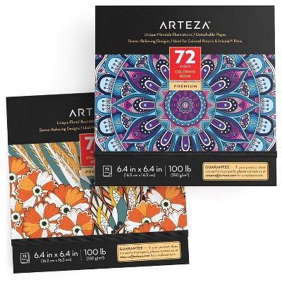 Arteza Adult Coloring Books, Floral & Mandala Designs, 6.4x6.4 Inches - 2 Pack (ARTZ-3478)