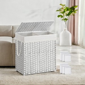 110L Laundry Hamper with Lid Laundry Clothes Hamper with 2 Removable Liner Bags Wicker Double Laundry Basket for Bathroom - 1 of 4