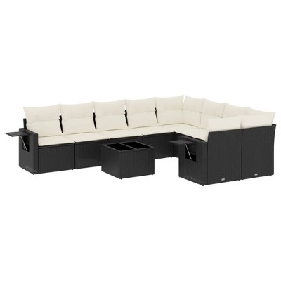 vidaXL 10 Piece Patio Sofa Set with Cushions Black and Cream - Without Table