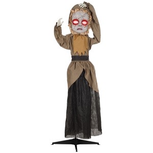 HOMCOM Halloween Doll with Simulated Wound Cracks, Animatronic Prop w/ Light Up Eyes for Party - 1 of 4