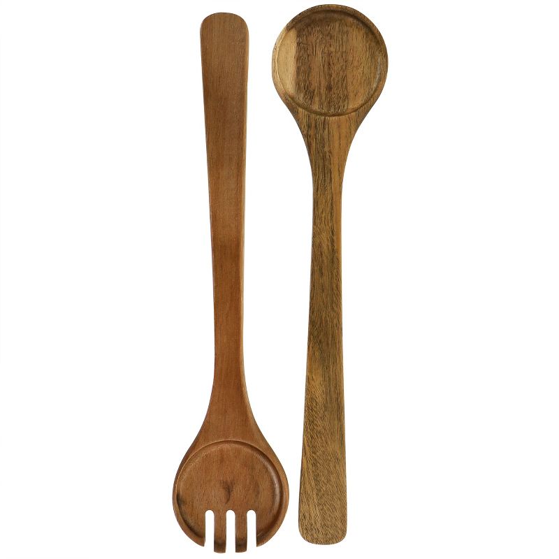 Gibson Elite 3 Piece Acacia Wood Salad Bowl and Spoon Set in Brown, 3 of 9