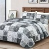 Grey Black Quilt Set, Boho Plaid Patchwork Bedspread, 3 - Piece Microfiber Farmhouse Quilt for Queen Size - 2 of 4
