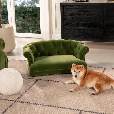 LAOTIES 36" Chesterfield Dog Sofa Bed,Medium Pet Bed,Tufted Rolled Back,High Density Foam