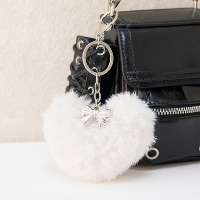 Alilang Plush Heart Keychain with Metal Clip and Bow Charm for Bags Backpacks Purses - White — фото 4