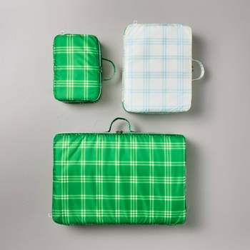 Tri-Stripe Plaid Packing Cubes Cream/Light Blue/Green (Set of 3) - Hearth & Hand™ with Magnolia