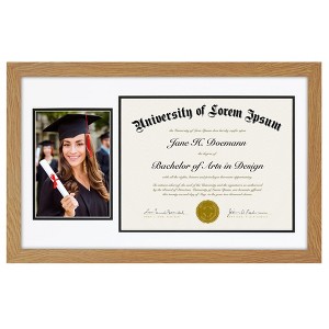 Americanflat 11x18 Oak Graduation Frame | 2 Opening Mat Displays 5"x7" Photo and 8.5"x11" Diploma. Tempered Shatter-Resistant Glass - 1 of 4