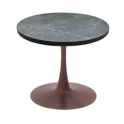 LeisureMod Bristol 27" Round Dining Table with MDF Top and Walnut Steel Pedestal Base for Modern Kitchen and Dining Room