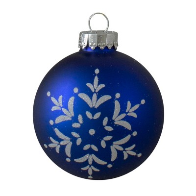 Royal Blue and White Snowflake Glass Christmas Ball Ornaments Set