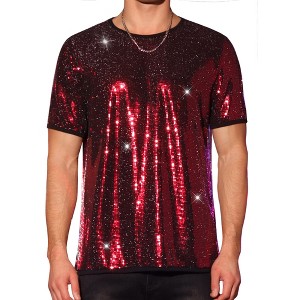 Lars Amadeus Men's Short Sleeves Crew Neck Nightclub Party Sequin T-Shirts - 1 of 4