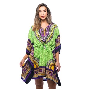 Riviera Sun Womens Short Caftan Dress with African Dashiki Print - 1 of 3