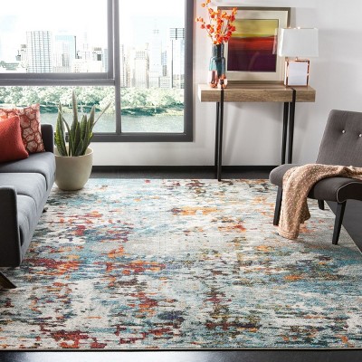 Grey and Blue 10' x 14' Abstract Synthetic Area Rug