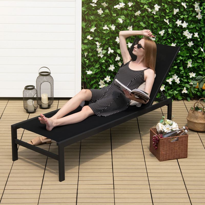 Tangkula 2PCS Patio Chaise Lounge Adjustable Lounge Chair W/ 6-Position Backrest Black, 3 of 10