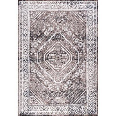 Modern Boho Medallion Washable Rug in Brown/Ivory - 3x5 Feet
