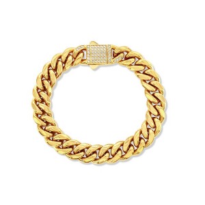 Metallo Stainless Steel, 12mm Miami Cuban, CZ Lock Bracelet - Gold Plated - Gold - 1 of 3