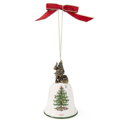 Spode Santa Annual Bell Ornament 2025 - Hand Painted Dolomite Christmas Ornament with Ribbon, Holiday Decor Featuring Santa Figurine