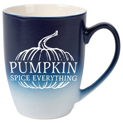 Elanze Designs Pumpkin Spice Everything Two Toned Ombre Matte Navy Blue and White 12 ounce Ceramic Stoneware Coffee Cup Mug