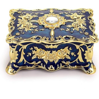 Vintage Two Layer Rectangular Trinket Organizer Storage Box Ornate Treasure Chest Box