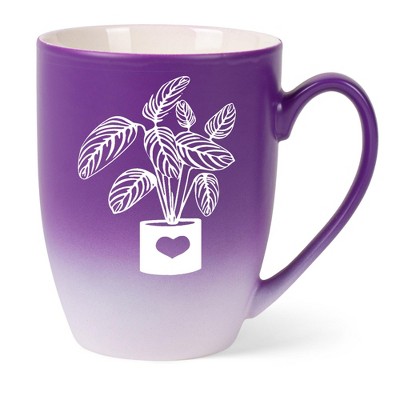 Elanze Designs Botanical Foliage Nature Coffee Cup Mug 12 Ounce Ceramic With Ombre Gradient Elegant Minimalist Calathea in Heart Planter Silhouette