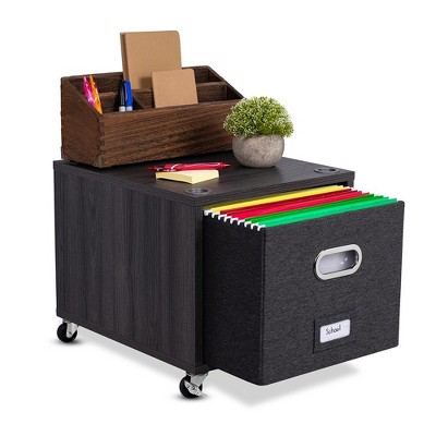 Driftwood Grey Mobile Lateral File Cabinet with Linen Bin
