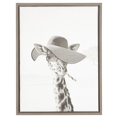 Sarifa Giraffe Framed Canvas Art Gray (24"x18") - Uniek