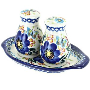 Blue Rose Polish Pottery 42 Vena Salt & Pepper Shakers with Tray - 1 of 1