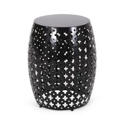 Maggift Patio End Table, Hollow Wrought Iron Patio Coffee Table, Decorative Side Table for Living Room, Patio, Yard, Black, 16.5" * 16.5" * 20.5"