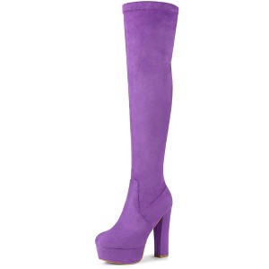Allegra K Women's Round Toe Platform Block Heel Over Knee High Boots - 1 of 4