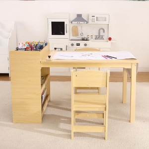 GustoWave Kids Art Table with 2 Chairs,Toddler Craft Play Wood Activity Desk with 3-Tier Storage Shelves,Children's Wooden Furniture Table,yellow - 1 of 4